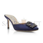 MANOLO BLAHNIK HANGISIMU NAVY BLUE SATIN JEWEL BUCKLE MULES 9XX-0726-0045 - Image 2