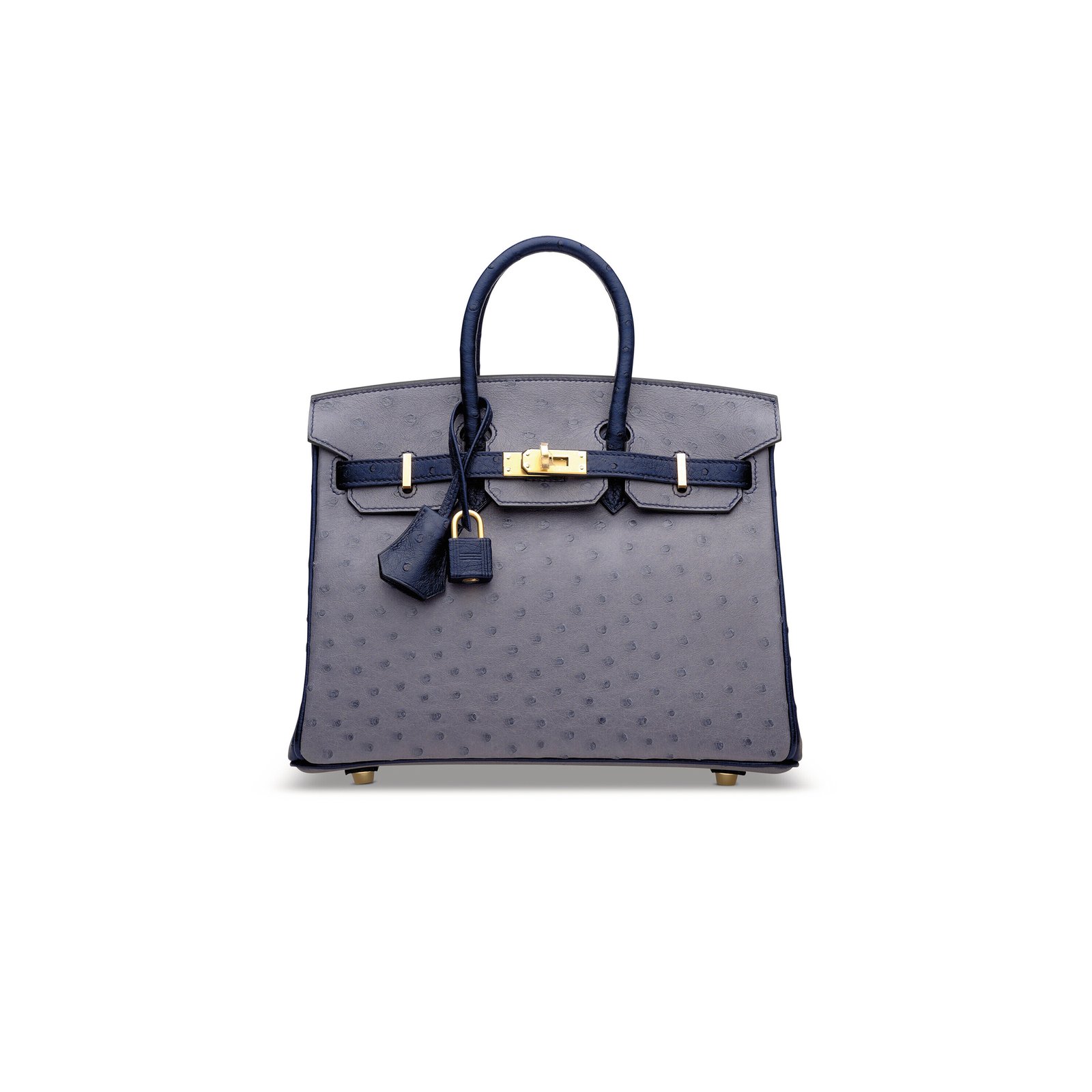 006bbb0d5bb9dc99e3e3dede40952f282fa30591 HERM�S MASTER BIRKIN 30 OSTRICH LEATHER AGATE GREY AND IRIS BLUE GOLD BUCKLE H041933CKO6 (30*22*16cm) - Image 1