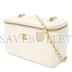 CHANEL QUILTED CC GHW DRESSING CASE CHAIN SHOULDER BAG LAMBSKIN LEATHER WHITE AP2303 (17*9*8cm) - Image 3