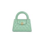 CHANEL KELLY SHOPPER LIGHT GREEN SHINY AGED CALFSKIN BRUSHED GOLD HARDWARE AS4416 (19*13*7cm)
