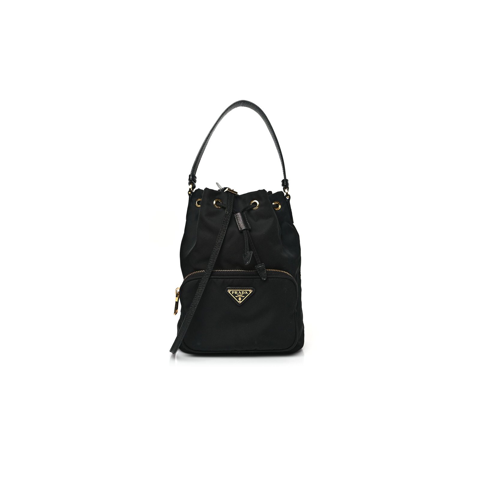 032aad8082bd11088a1c6f152d04c7d29c13fae5 PRADA SAFFIANO TESSUTO NYLON MINI BUCKET CROSSBODY BAG BLACK (23*18*11cm) - Image 1