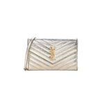 YSL CASSANDRE ENVELOPE CHAIN WALLET IN GRAIN DE POUDRE EMBOSSED LEATHER METALLIC 3939531032299 (19*12.5*3.5cm)