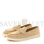 PRADA VITELLO SCAMOSCIATO METAL TRIANGLE LOGO SAINT TROPEZ 25MM LOAFERS 40 ECRU - Image 4