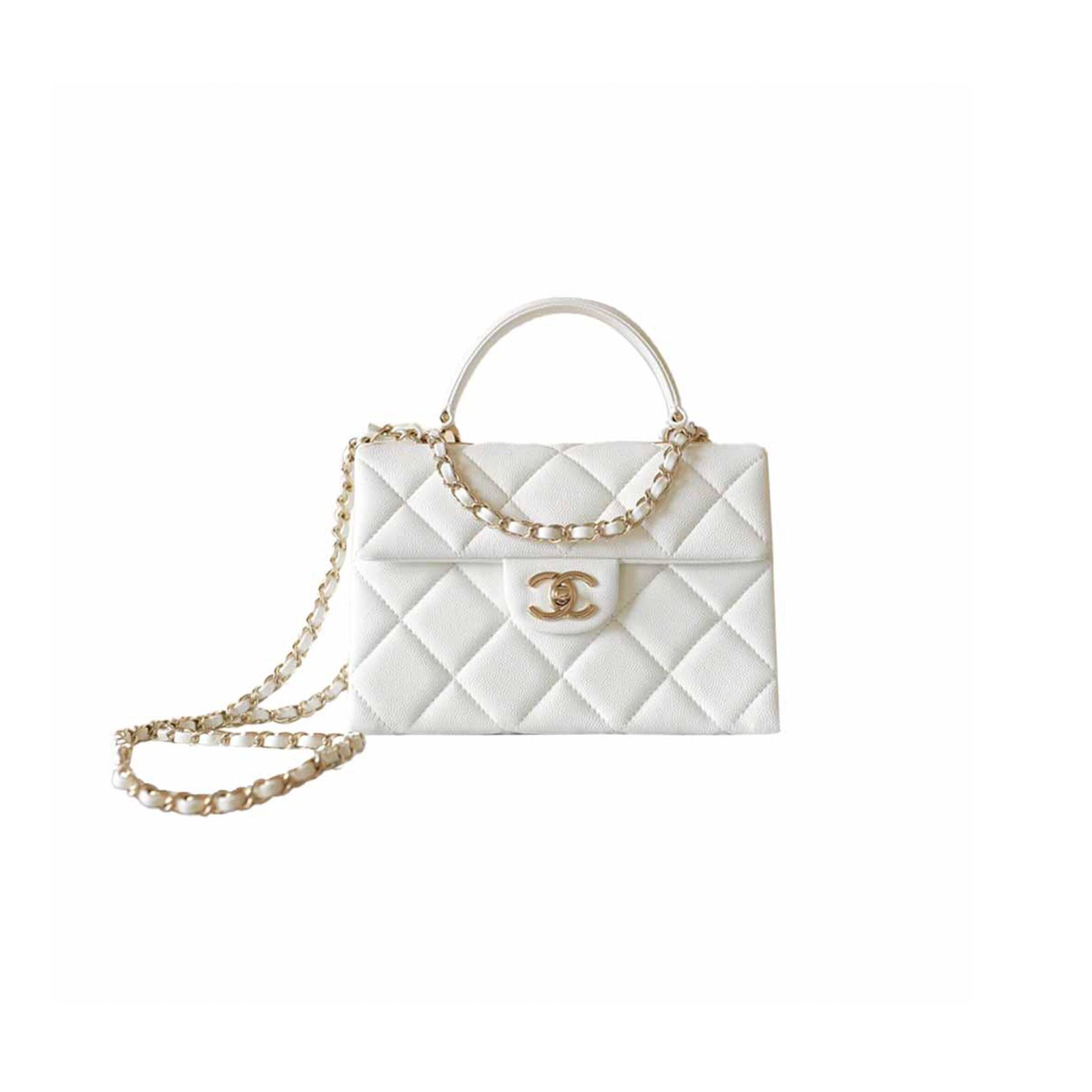 059c82fd941cb74a6297d029d1af5e0ccbb2e422 CHANEL 24P BALL PATTERN KELLY WHITE (21*16*9.5cm) - Image 1