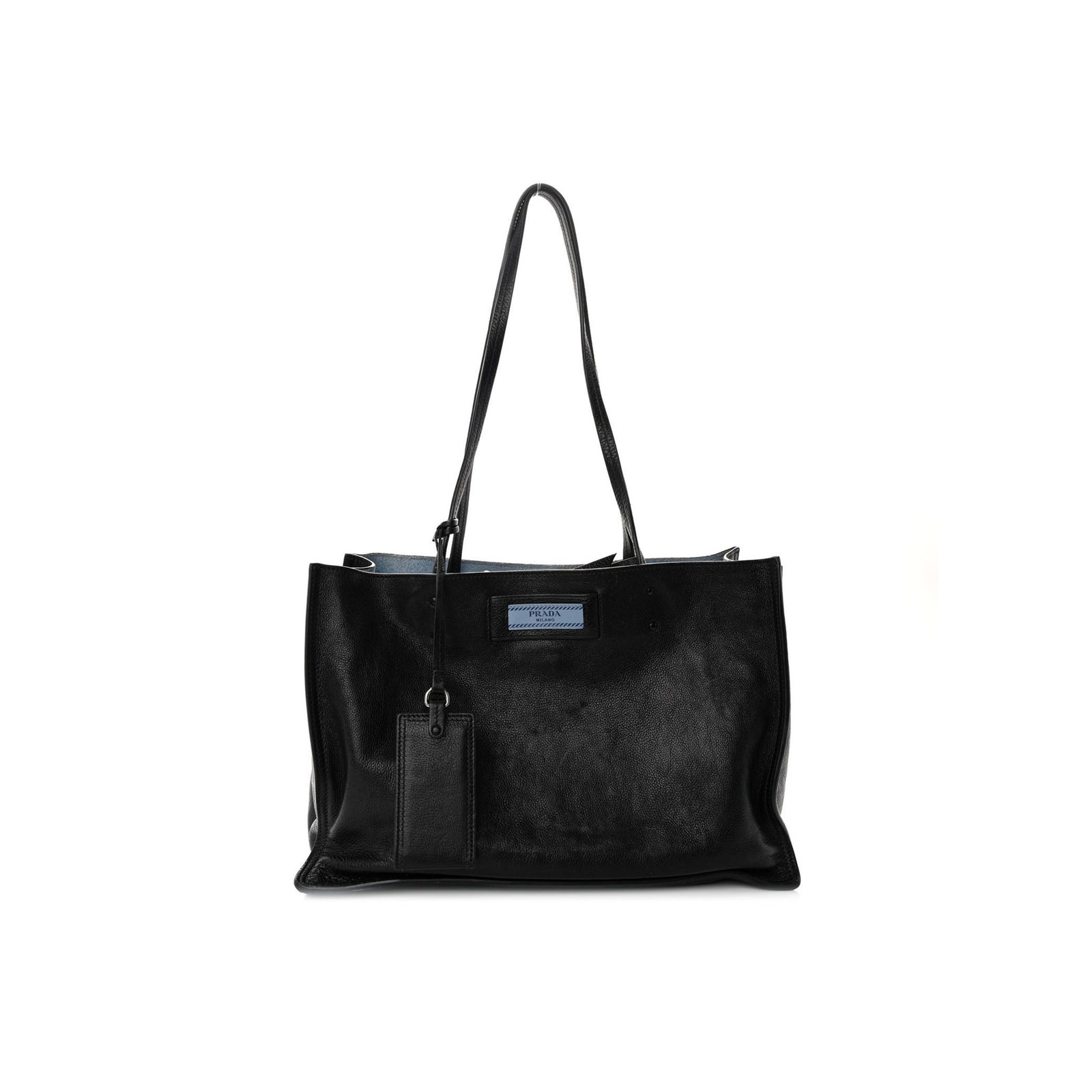 061b4c9eba3d8e8350cf696a41cfaf00a2019458 PRADA GLACE CALFSKIN ETIQUETTE SHOPPING BAG BLACK ASTRALE (33*22*16cm) - Image 1