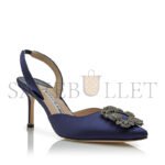 MANOLO BLAHNIK HANGISLI NAVY BLUE SATIN JEWEL BUCKLE SLINGBACK PUMPS 419-0473-0012 - Image 2
