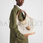 PRADA LARGE LINEN BLEND AND LEATHER TOTE BAG 1BG472 (37*30*13cm) - Image 2