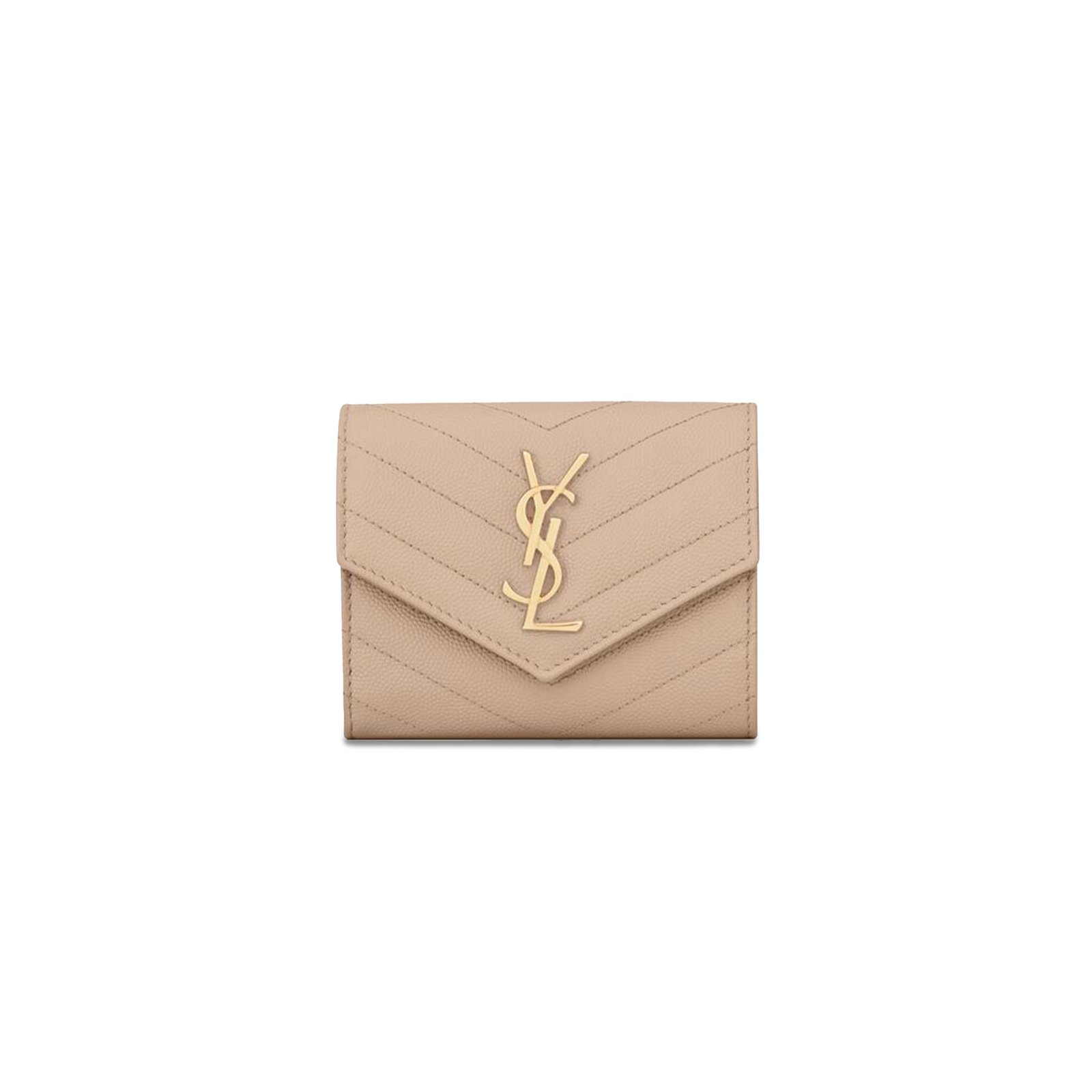 07fc672dedfeeb86a2e8b820f0cc7b3ce29d1441 YSL CASSANDRE MATELASS� COMPACT TRI FOLD WALLET IN GRAIN DE POUDRE LEATHER�403943BOW012721 (12.5*10*2.5cm) - Image 1