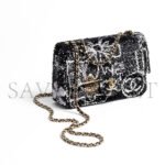 CHANEL FLAP BAG SEQUINS & GOLD-TONE METAL BLACK & WHITE AS4561 (21*14*8cm) - Image 2