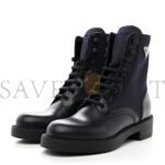 PRADA SPAZZOLATO RE-NYLON METAL TRIANGLE LOGO WOMENS 50MM COMBAT BOOTS 37 BLUE - Image 4