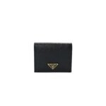 PRADA SAFFIANO TRIANGLE BI-FOLD WALLET BLACK (11*8*3cm)