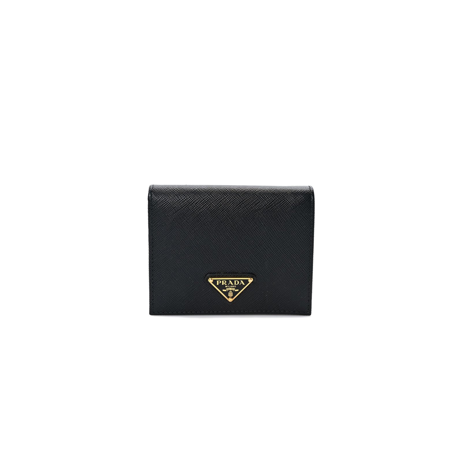 0b297a7309a2d54f602acf74a1a75893adc79aa3 PRADA SAFFIANO TRIANGLE BI-FOLD WALLET BLACK (11*8*3cm) - Image 1