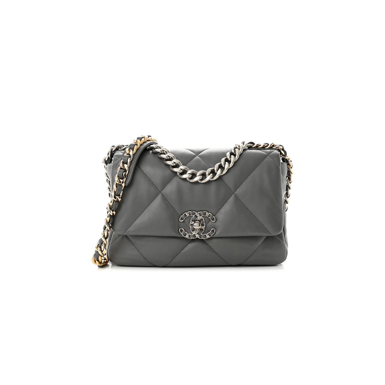 0b9172bec7425395632ccc4e40e1710952739be7 CHANEL LAMBSKIN QUILTED MEDIUM CHANEL 19 FLAP GREY AS1160 (26*16*9cm) - Image 1