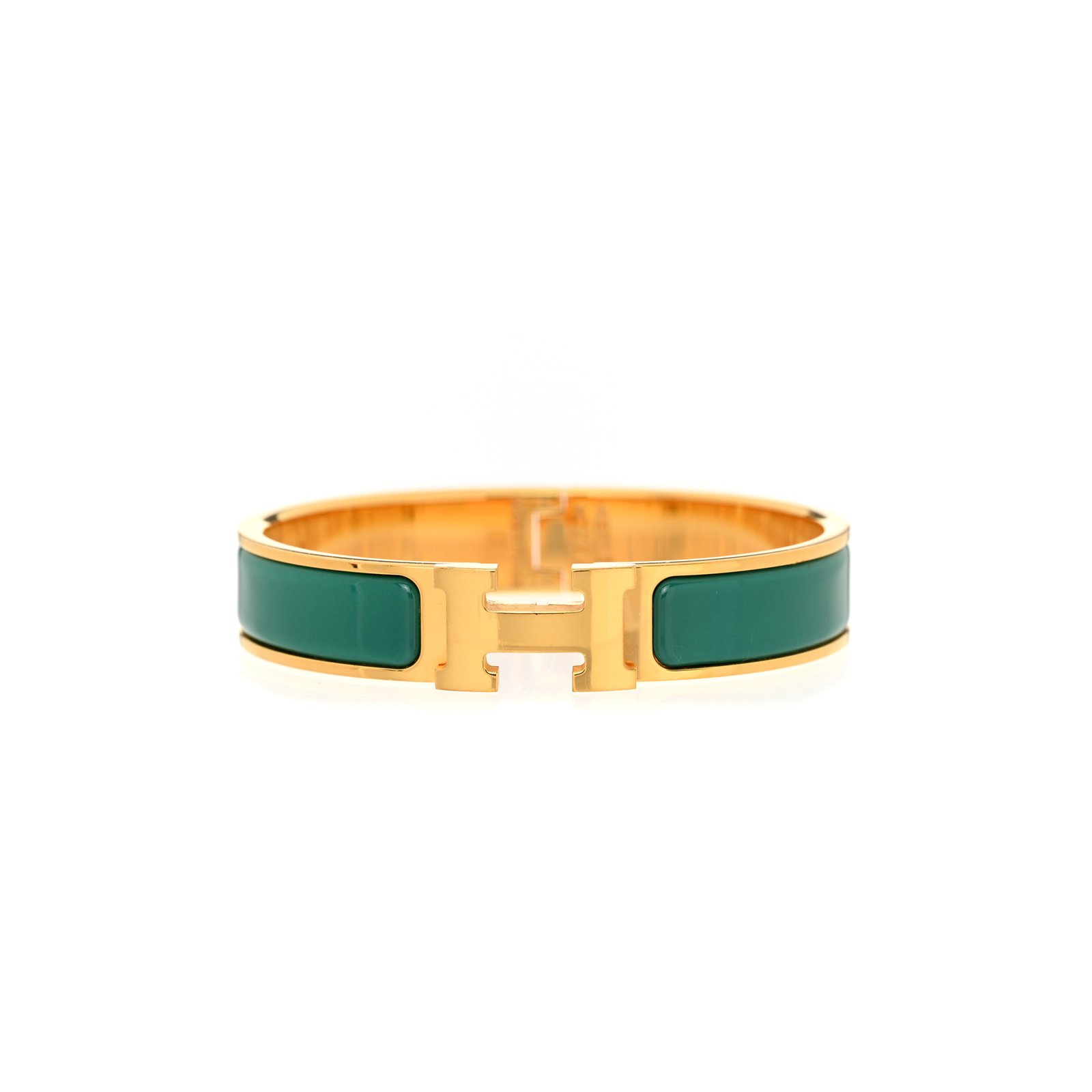 0bc84de687fa90da59a5476fdbf725e7caa11fcd HERM�S ENAMEL NARROW CLIC CLAC H BRACELET PM MALACHITE - Image 1