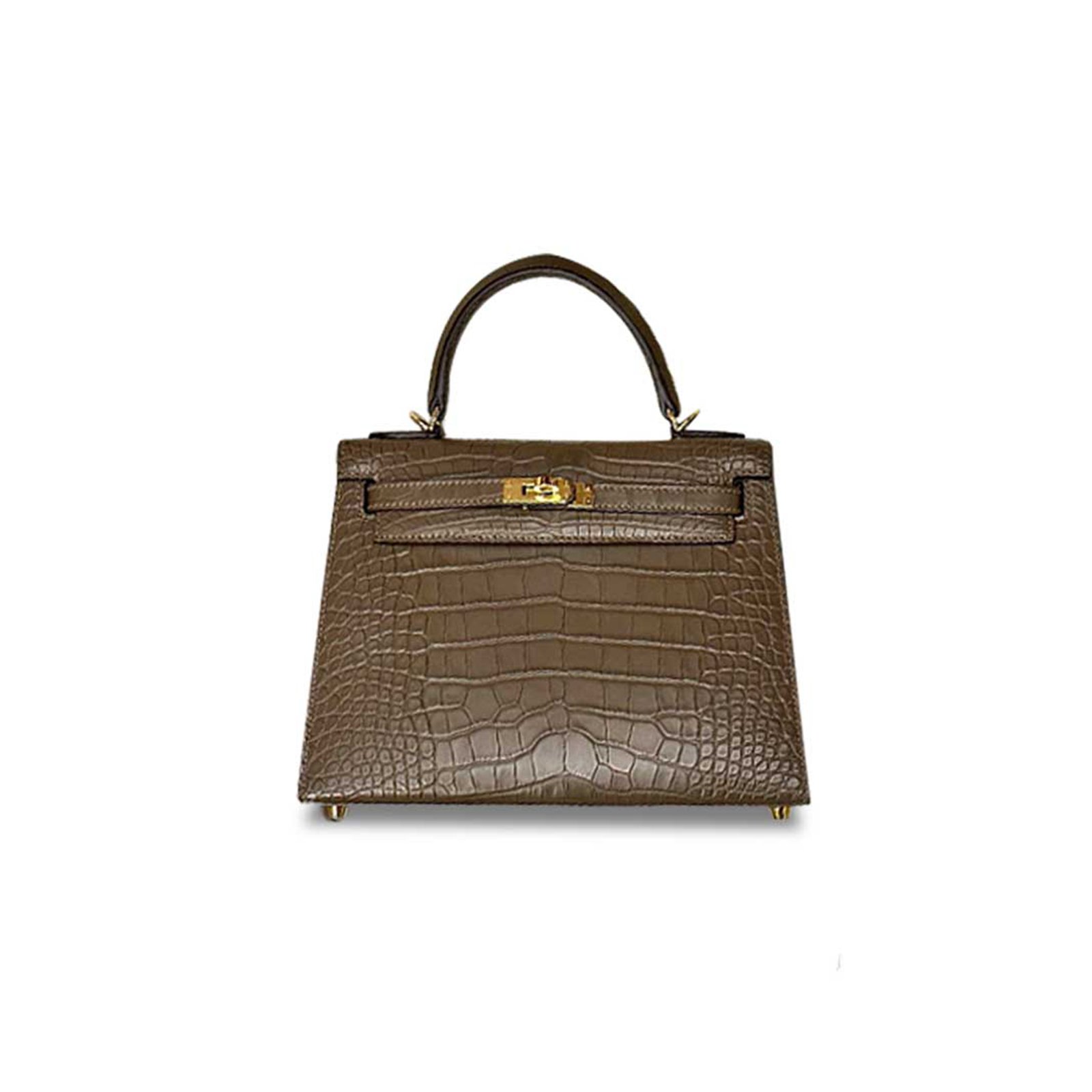 0c59bd7f90fcdf7655a43b5dbb7f1a3a275c75b2 HERM�S MASTER KELLY 25 CROCODILE ELEPHANT GREY GOLD BUCKLE (25*17*7cm) - Image 1