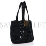 PRADA RAFFIA EMBROIDERED SMALL LOGO TOTE BAG BLACK (23*22*11cm) - Image 2