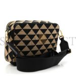 PRADA JACQUARD SAFFIANO TRIANGOLO SYMBOLE EMBROIDERED SMALL SHOULDER BAG BLACK CORDA (23*17*7cm) - Image 3
