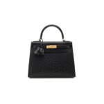 HERM�S MASTER A BLACK OSTRICH KELLY 25 WITH GOLD HARDWARE (25*17*7cm)