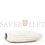PRADA YARN RAFFIA EFFECT CROCHET EMBROIDERED SMALL LOGO TOTE WHITE (25*23*8cm) - Image 3