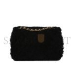 CHANEL MEDIUM SHEARLING FLAP BAG BLACK LAMBSKIN BRUSHED GOLD HARDWARE (23.5*16*7.5cm) - Image 3