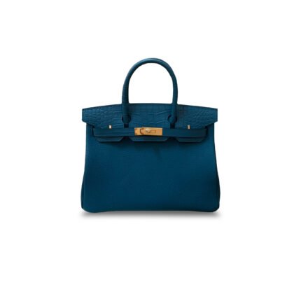 HERM�S MASTER BIRKIN 30 MATTE CROCODILE AND TOGO LEATHER BLUE BAG GOLD BUCKLE H076235CK28 (30*22*16cm)