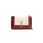 YSL KATE TWO-TONED SMALL MONOGRAM SATCHEL OFF WHITE OXBLOOD RED 742580AAB4D9293 (20*13.5*6cm)