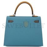 HERM�S MASTER KELLY 25 BARK COLOR 2S SESAME DENIM BLUE EPSOM SILVER BUCKLE (25*17*7cm) - Image 3