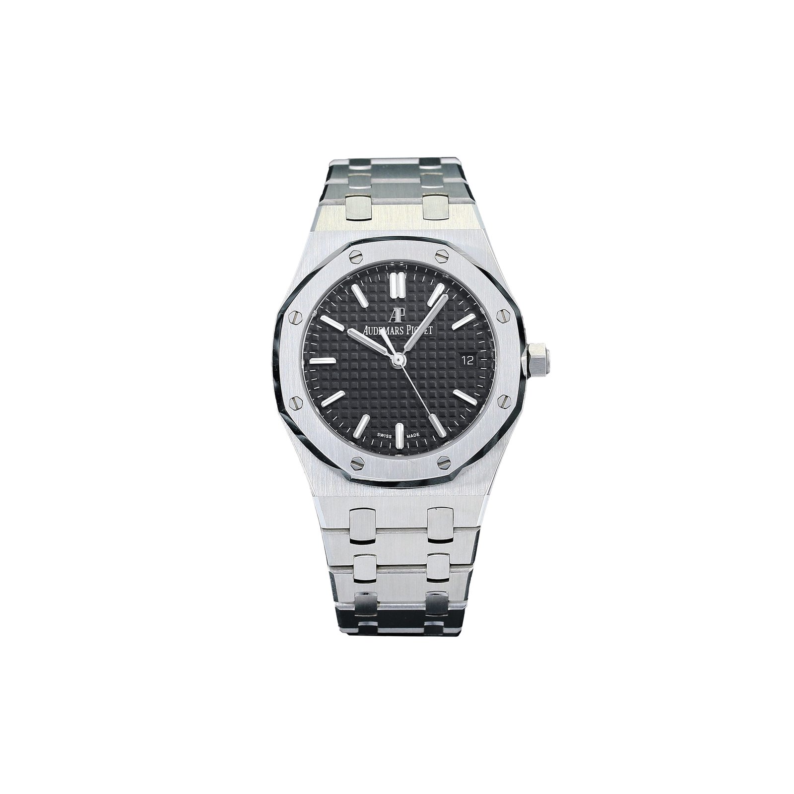 13808a49d5f6e0b8b5f95f0e97485f7cdac6fb28 AUDEMARS PIGUET ROYAL OAK BLACK DIAL 34MM WATCH 77350ST - Image 1