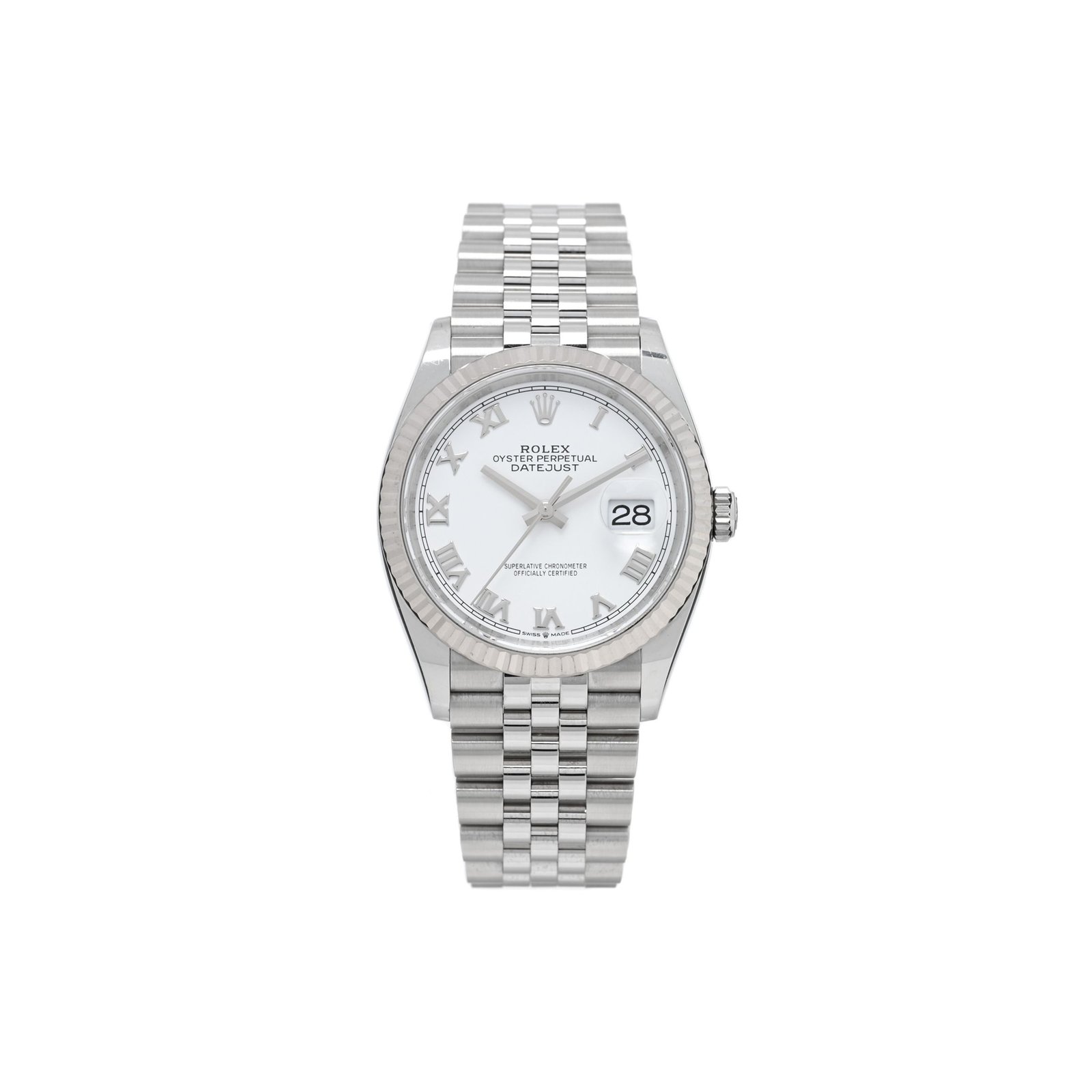 138484f069466eed848cb8f29d019f30b9d97049 ROLEX STAINLESS STEEL 18K WHITE GOLD 36MM OYSTER PERPETUAL DATEJUST WATCH WHITE ROMAN 126234 - Image 1