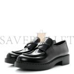 PRADA SPAZZOLATO METAL TRIANGLE LOGO 50MM LOAFERS 40 BLACK - Image 2