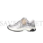 CHANEL FABRIC LAMINATED CALFSKIN STRETCH CC SNEAKERS WHITE SILVER G39792 - Image 3