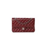 CHANEL PATENT CALFSKIN QUILTED MEDIUM DOUBLE FLAP DARK RED A01112 (25*15*6cm)