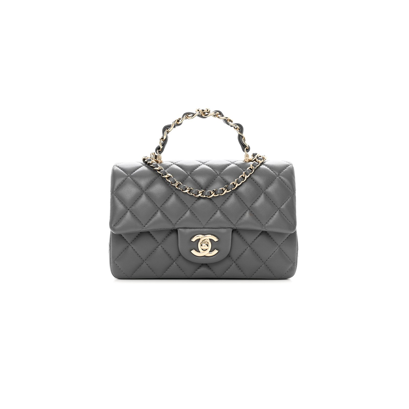 1921a43888e8765d877861e9d2f074e1e1508c73 CHANEL LAMBSKIN QUILTED MINI CHAIN TOP HANDLE RECTANGULAR FLAP GREY AS2431 (20*12*6cm) - Image 1