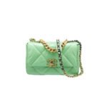 CHANEL GREEN QUILTED LAMBSKIN CHANEL 19 FLAP GOLD AND RUTHENIUM HARDWARE AS1160 (26*16*9cm)