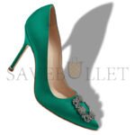MANOLO BLAHNIK HANGISI GREEN SATIN JEWEL BUCKLE PUMPS 9XX-0664-0048 - Image 3