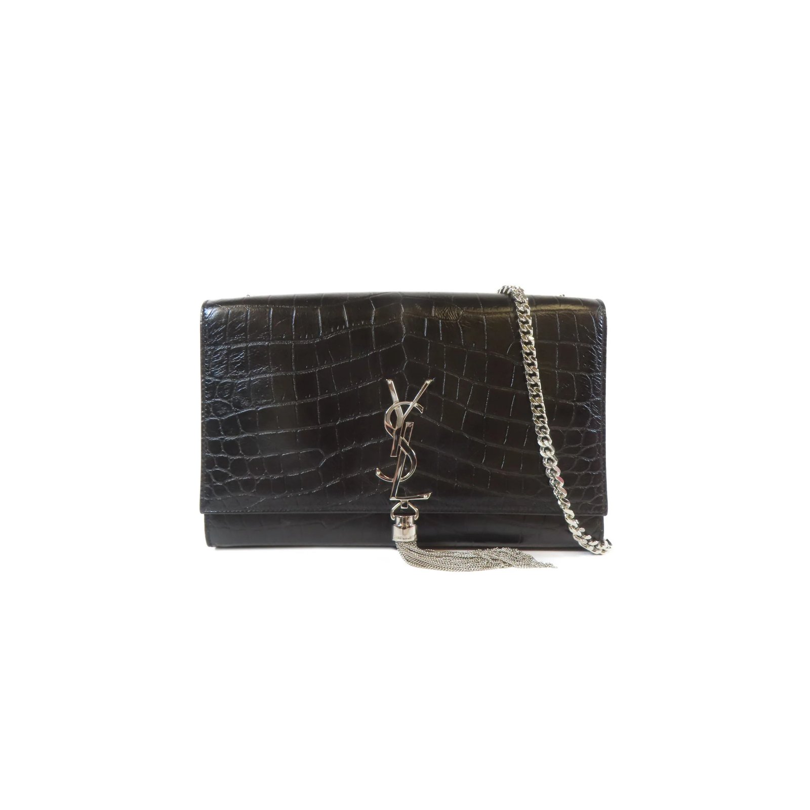 1eda397580501a1a5c9be5c18e9d710400f6dede YSL KATE SMALL CHAIN BAG WITH TASSEL IN CROCODILE-EMBOSSED LEATHER 452159600354 (20*12.5*5cm) - Image 1