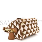 PRADA JACQUARD SAFFIANO TRIANGOLO SYMBOLE EMBROIDERED TOP HANDLE CROSSBODY BAG TOBACCO TALCO (17*13*11cm) - Image 3