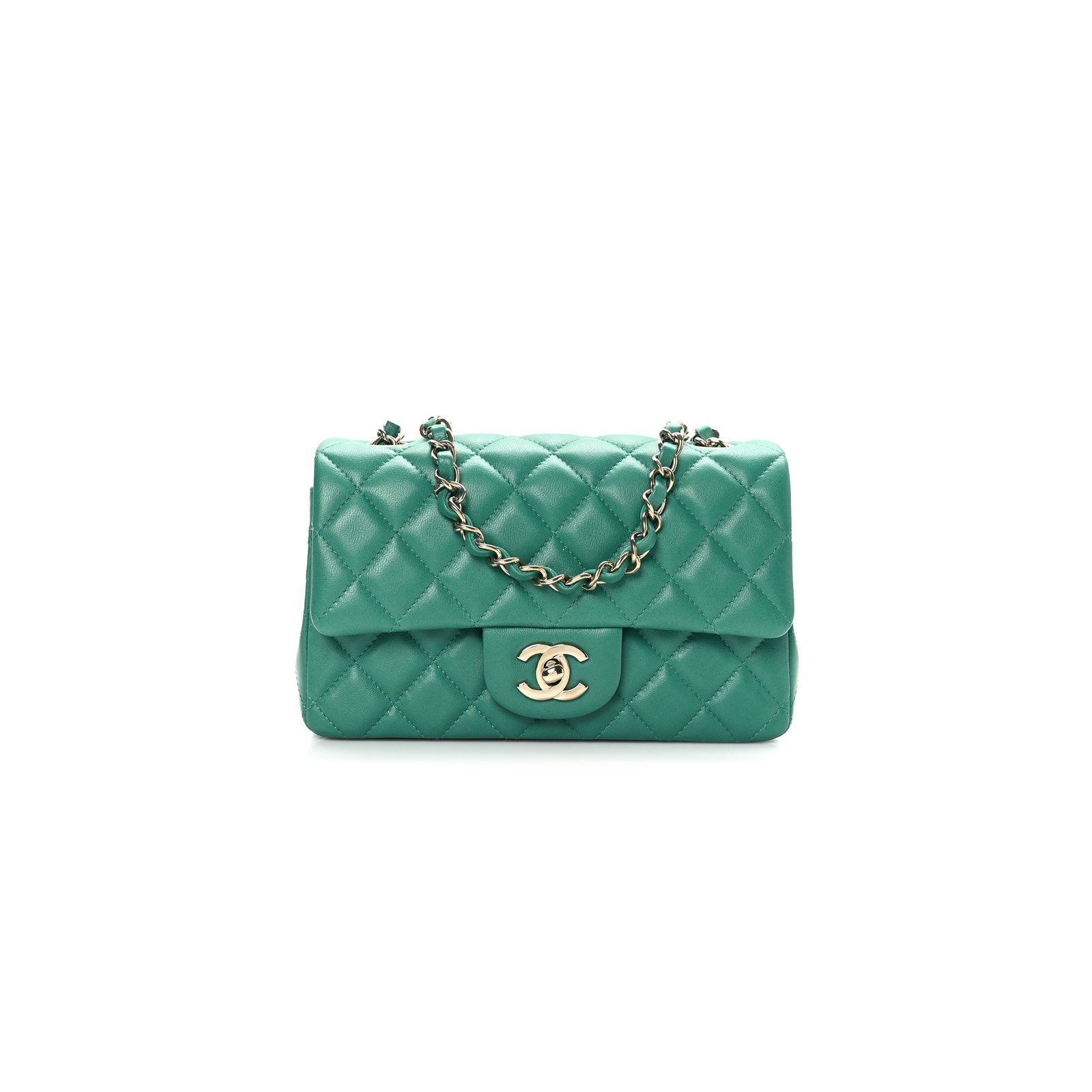 20309e18f0a03b6667a388944c83d6d5db2dfc33 CHANEL LAMBSKIN QUILTED MINI RECTANGULAR FLAP GREEN (20*12*6cm) - Image 1