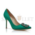 MANOLO BLAHNIK HANGISI GREEN SATIN JEWEL BUCKLE PUMPS 9XX-0664-0048 - Image 2