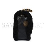 CHANEL MINI SHEARLING FLAP BAG BLACK LAMBSKIN BRUSHED GOLD HARDWARE AS5148 (18*12*6cm) - Image 4