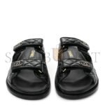 CHANEL LAMBSKIN QUILTED VELCRO DAD CHAIN CC SLIDE SANDALS BLACK G45507 - Image 2