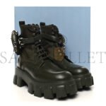 PRADA SPAZZOLATO ROIS RE-NYLON METAL TRIANGLE LOGO MONOLITH POUCH POCKET 55MM BOOTS 40.5 MILITARE - Image 2