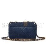 CHANEL BLUE QUILTED DENIM 19 FLAP BAG RUTHENIUM, BRUSHED GOLD AND PALE GOLD HARDWARE AS1160 (26*16*9cm) - Image 2