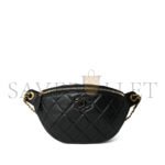 CHANEL 24A BLACK LAMBSKIN QUILTED WAIST BAG BUMBAG ENAMEL CC CHAIN AGED GOLD HARDWARE AS4113 (27*13cm) - Image 2