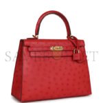 HERM�S MASTER KELLY SELLIER 28 ROUGE VIF VERSO OSTRICH GOLD HARDWARE (28*22*10cm) - Image 2