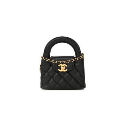 CHANEL SHINY CALFSKIN QUILTED MINI NANO KELLY SHOPPER BLACK (12.5*8*4cm)
