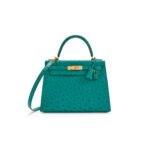 HERM�S MASTER VERT VERONE OSTRICH KELLY SELLIER 25 GOLD HARDWARE (25*17*7cm)