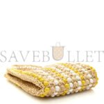 PRADA RAFFIA EMBROIDERED WOOD BEADED LOGO TOTE BAG TAN (25*20*6cm) - Image 2