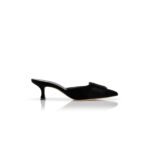 MANOLO BLAHNIK MAYSALE BLACK VELVET BUCKLE DETAIL MULES 220-0480-0015