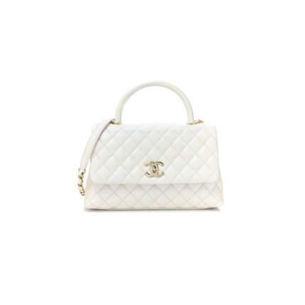 CHANEL IRIDESCENT CAVIAR QUILTED MEDIUM�COCO HANDLE FLAP WHITE (29*18*12cm)